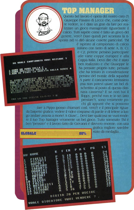 Recensione Top Manager Commodore 64